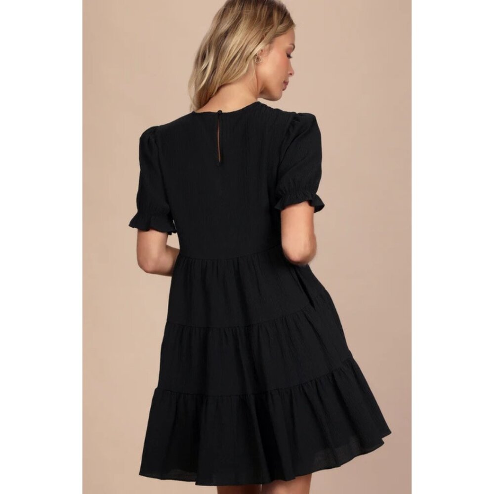 Lulu's Black Puff Sleeve Tiered Mini Dress - Picture 3 of 11